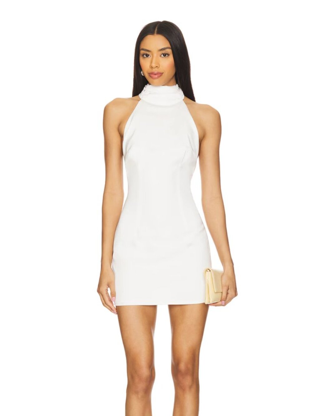 NEW MORE TO COME Natalia Mini Dress in White Silk Halter Backless Bridal XS